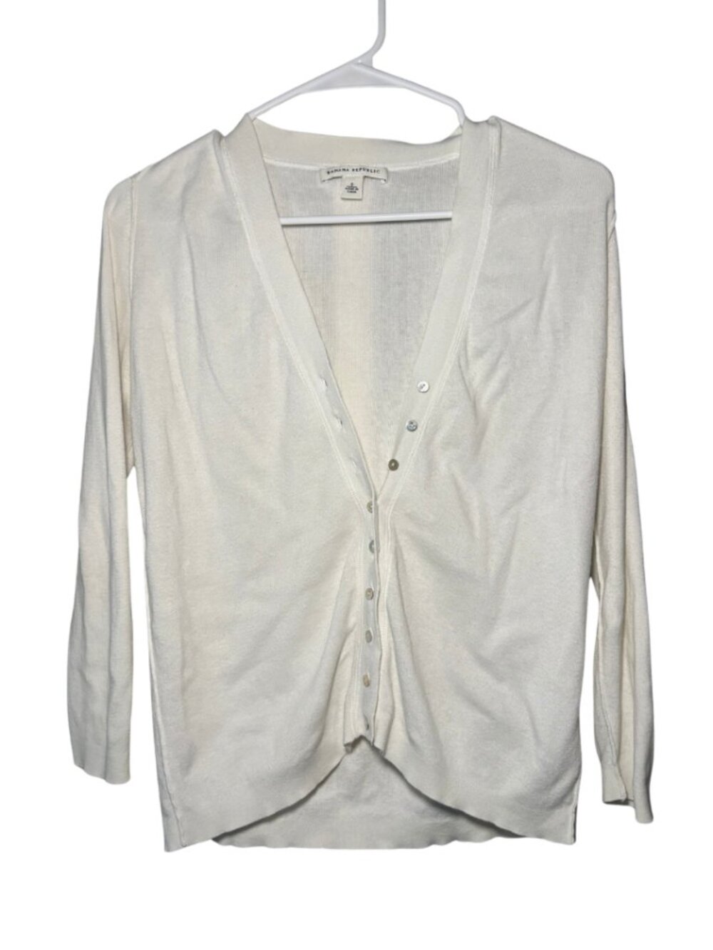 Banana Republic Womens S Ivory 100% Cotton Cardigan Sweater V-Neck 90s Y2K